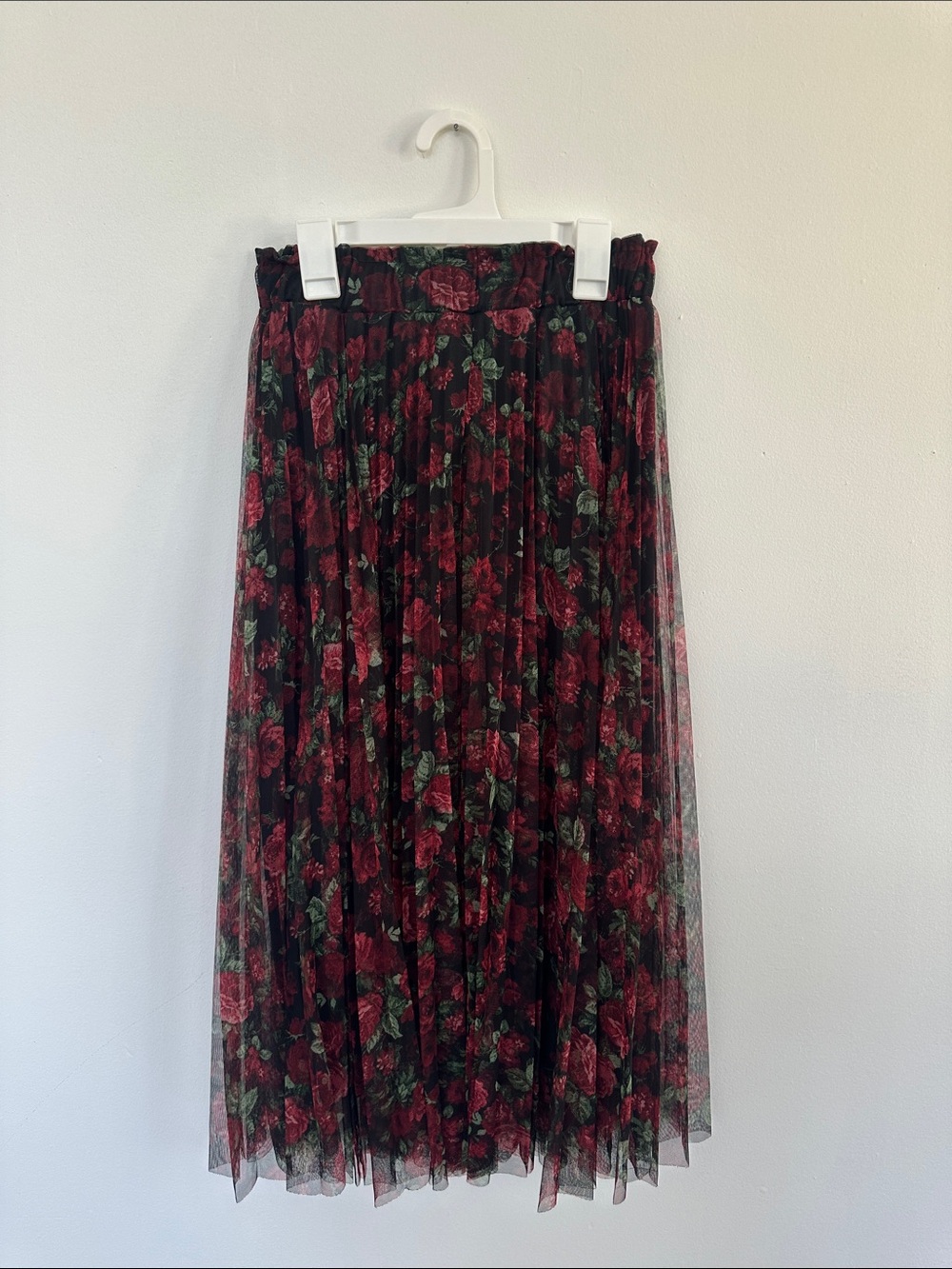 Floral mesh midi skirt